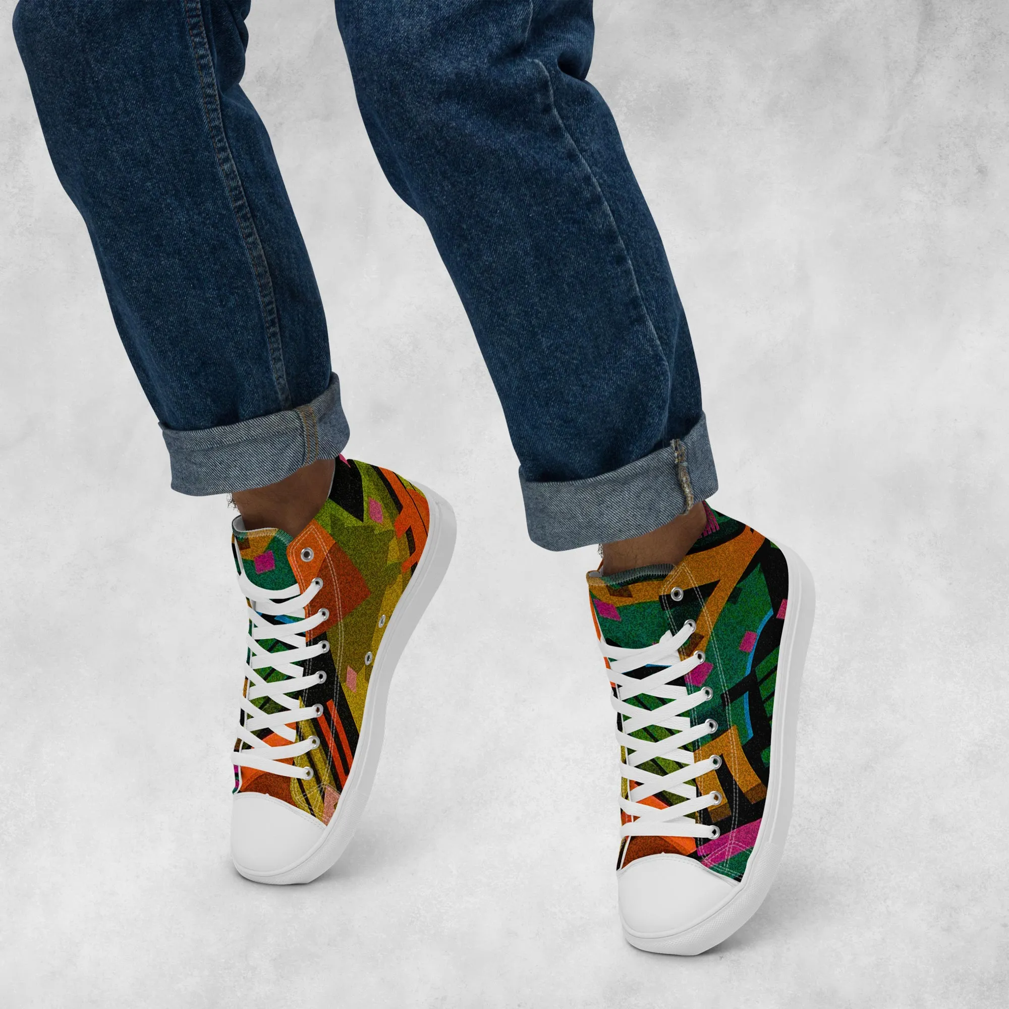 TechAbstract 1 color - Men's High Top Canvas Shoes