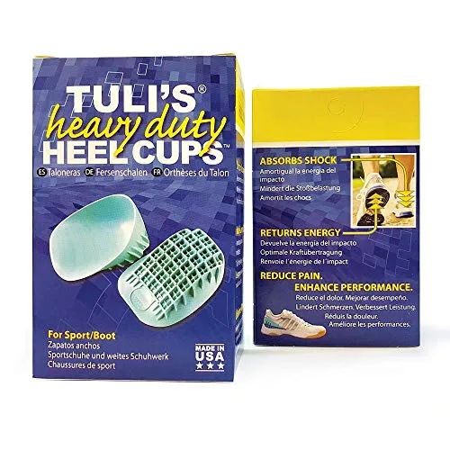Tuli's Heavy Duty Heel Cups, Green, Pro Heel Cup Perfect for Plantar Fasciitis & Heel Protection, Regular (Under 175lbs)