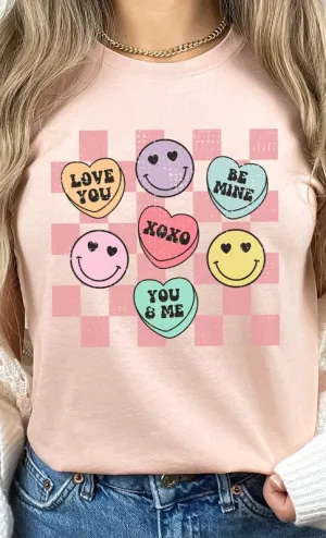 Valentines Heart Candy Checker Graphic Tee