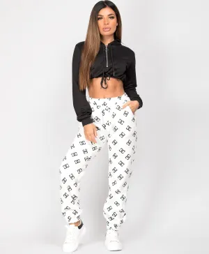 White Fleece Oversized DD Print Joggers